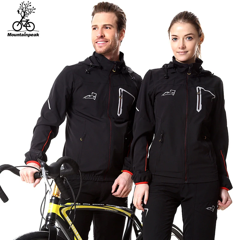 

MOUNTAINPEAK Cycling Jacket Set Spring&Autumn Rainproof Windproof Warm Reflective Hooded Sportswear Men Women Bicycle Riding Set