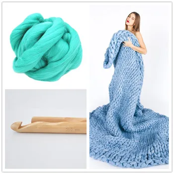 

500g/Ball Super Soft Thick Merino Wool Yarn DIY Crafts Hand Knitting Woollen Yarn for Hat Blanket + 25mm Crochet Hook Gift