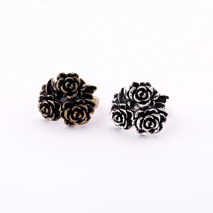 

Retro Antique Silver & Antique Gold Color Alloy Flower Rings For Women Vintage Finger Ring Indian Jewelry