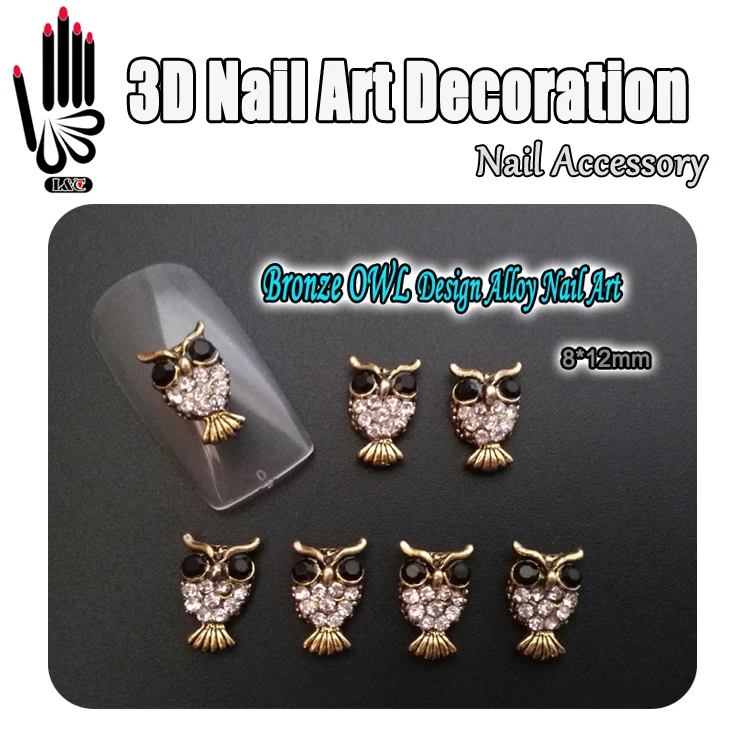 

Nail Art Decoration 10pcs/Lot 3D Bronze OWL Design Black+Clear Rhinestone Alloy Nail Art Decorations for Nail Jewelry