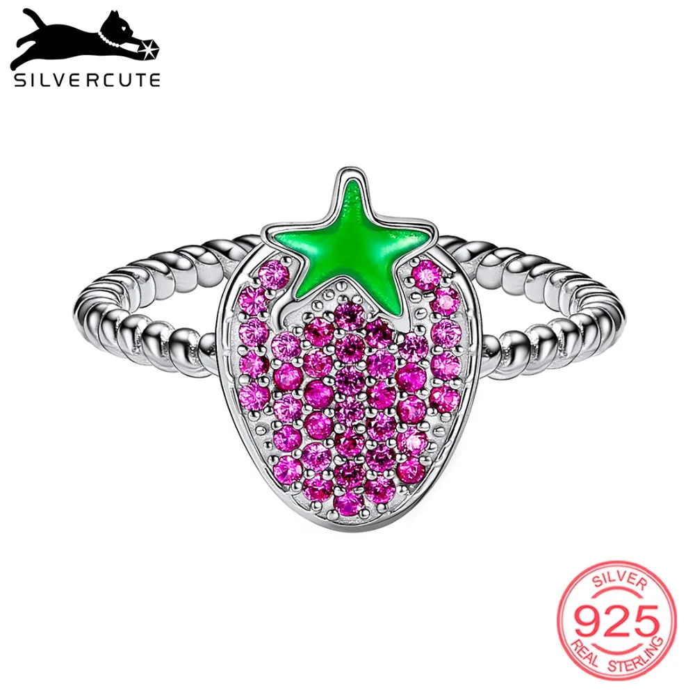 SILVERCUTE Strawberry Ring With Pink Crystal Genuine 925 Sterling