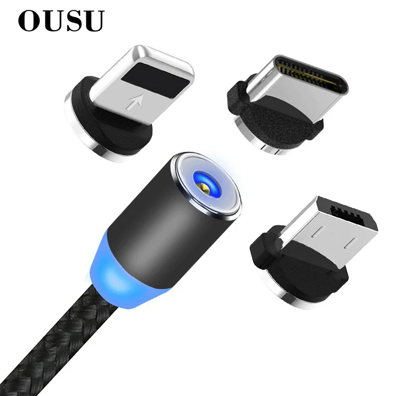 OUSU 3 в 1 USB кабель Магнитный зарядный для iphone xr 7 xs кабеля Lightning Type C Micro магнитное