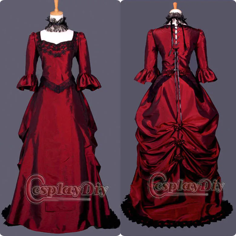 Free Shipping Custom made Medieval Victorian Gown Ball Costume Wine Red