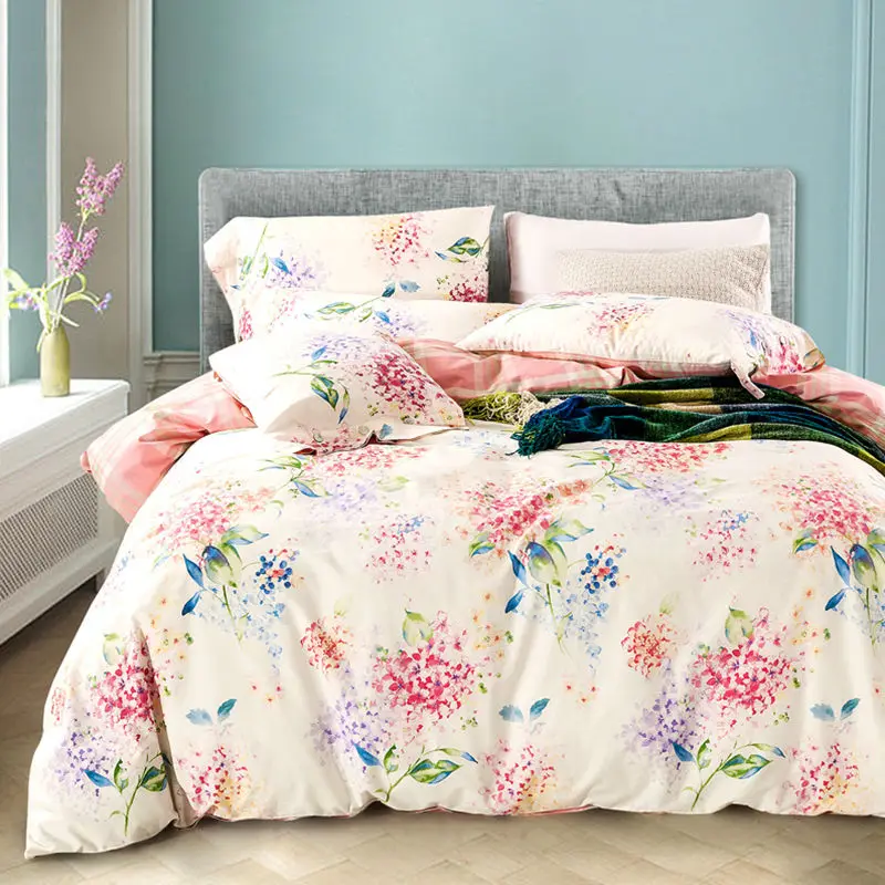 Buttons Plant Cotton Bedding Set European Duvet Cover Bed Sheet