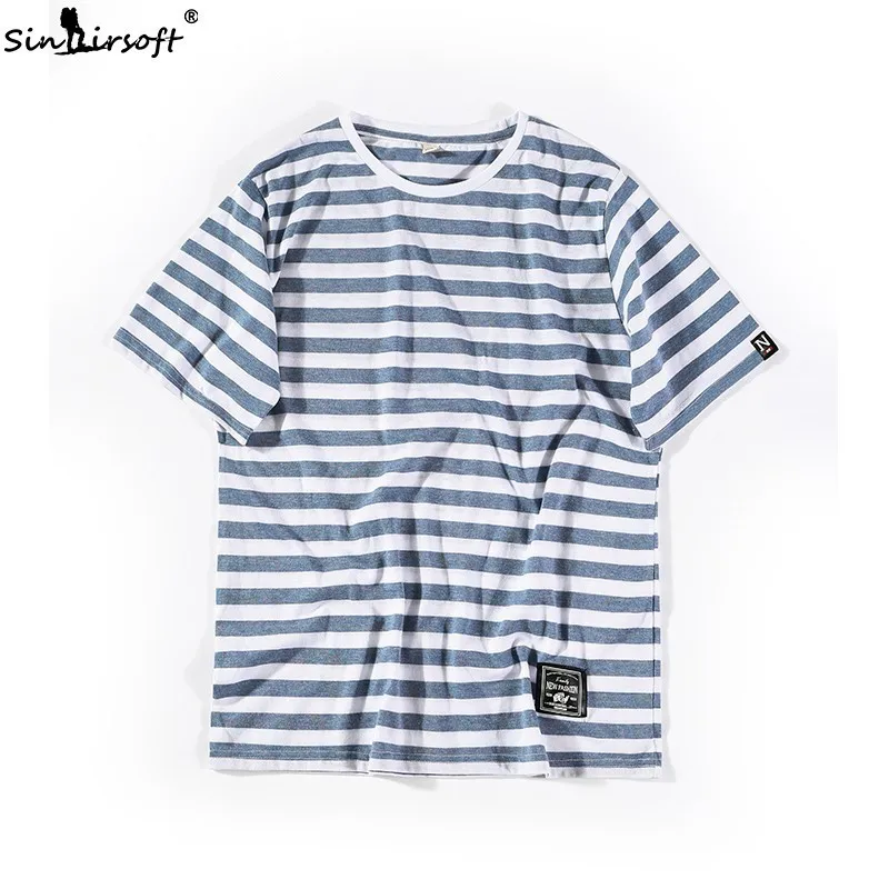 

Striped Short-sleeved Hot Men's T-shirt Round Neck Pullover Loose Large Size Casual Shirt Men's O-neck 2019 New Listing Male