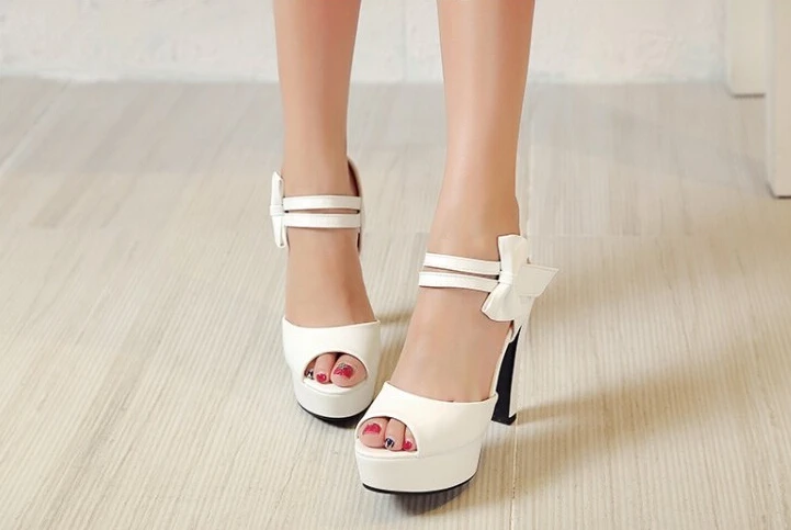 High-heeled Fish Mouth Shoes Bow Sexy Rough With Waterproof Platform Roman Women's Shoes