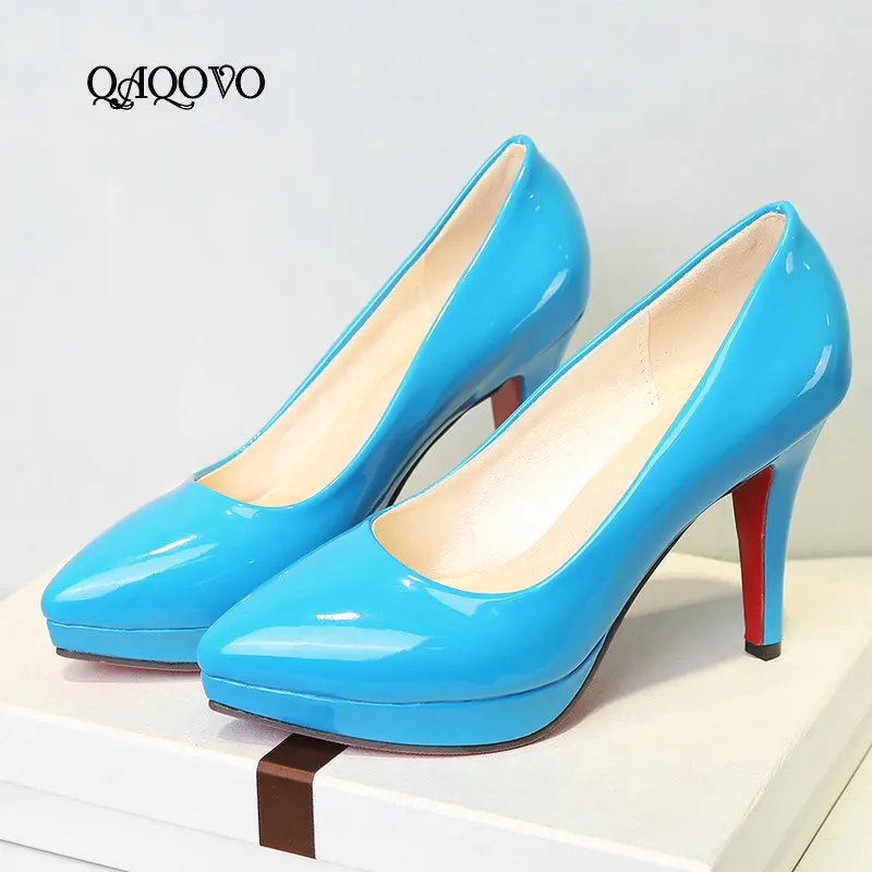 

Women Platform High Heels Shoes Pumps Fashion Patent Leather Super High Heels Slip On Spring Autumn Candy Colors Party Shoes