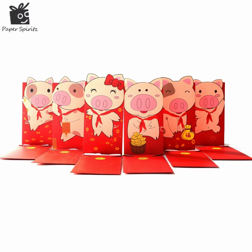 

Paper Spiritz 2019 New Year Pig Red Paper Envelope for Chinese Spring Festival Red Packet Money Gifts for Baby Wedding 6pcs/lot