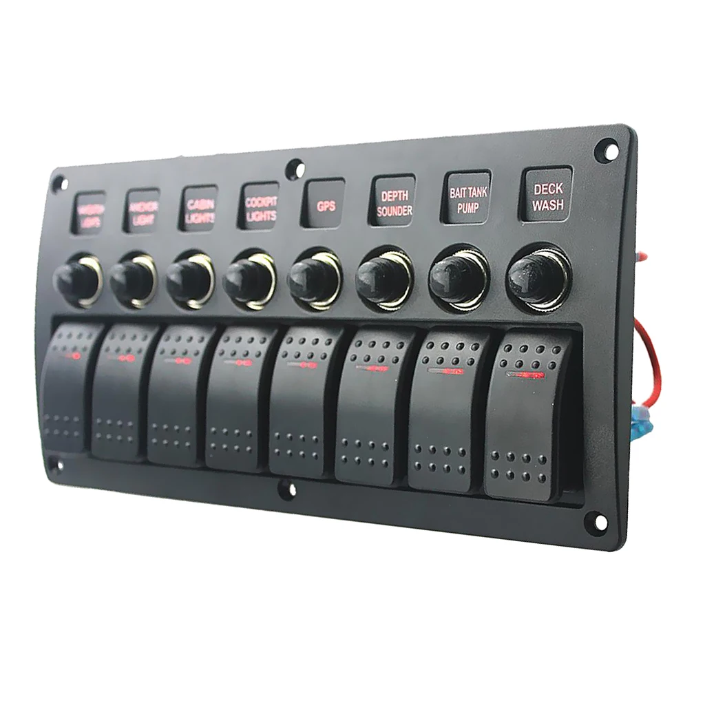 

1 Set 8 Gang ABS LED Light Marine Boat RV Rocker Switch Panel DC 12V/24V Universal Car Boat Switch Panel Lighter Socket IP68