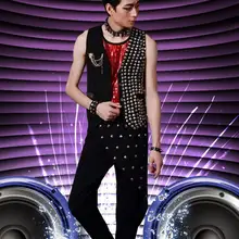 Мужская одежда большего размера,, Мужская певица, костюм панка, хип-хоп пальто, жилет/s-xl