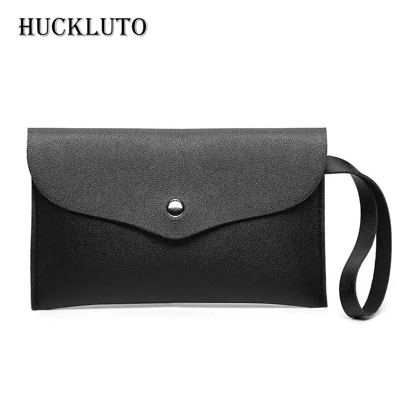 Женский Длинный клатч HuckLuto черный розовый кожаный кошелек для мобильного