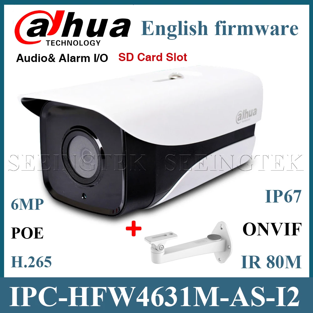 Dahua IPC-HFW4631M-AS-I2 6MP Stellar Camera built-in POE SD Card slot Audio Alarm interface IP67 IR80M IP Camera dahua ipc hfw4631k as i6 6mp ip camera built in sd card slot audio alarm interface ip67 ir150m poe camera internet camera