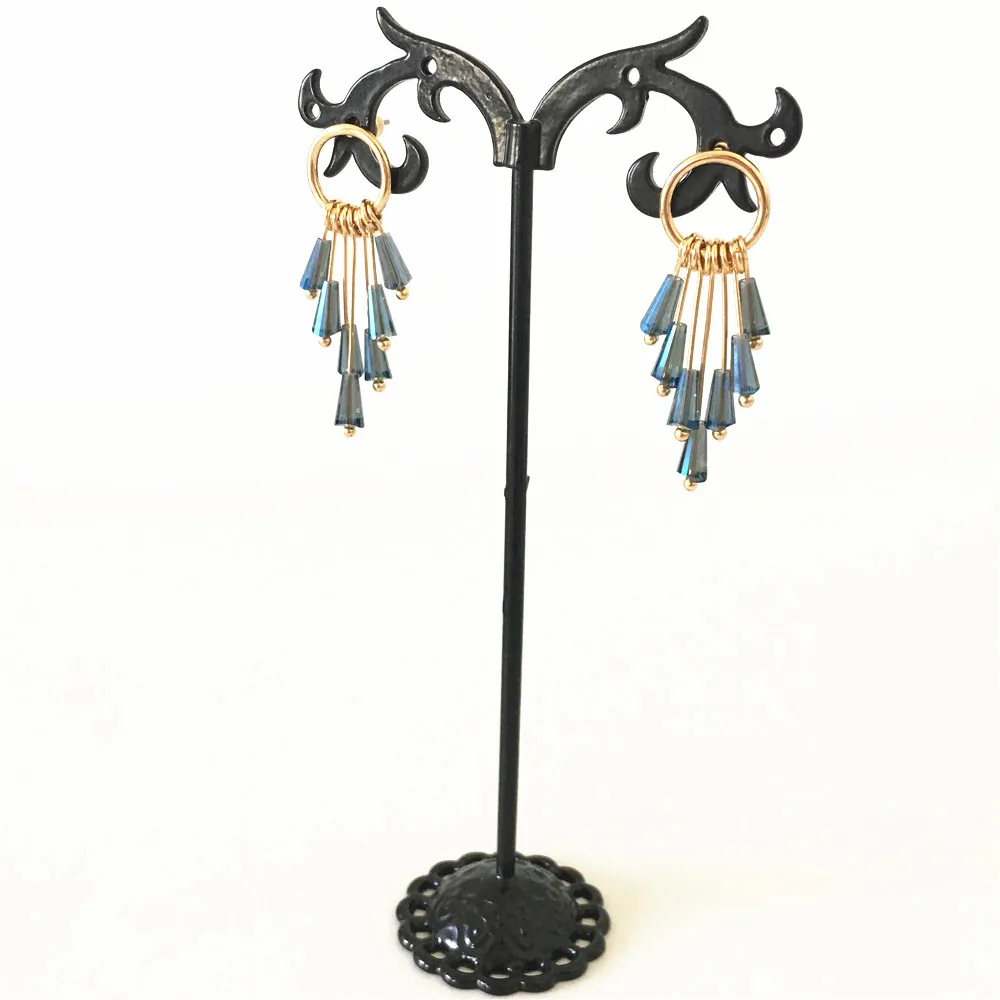 

GOLD COLOR BLUE TONE ACRYLIC WATER DROP SHAPE DROP EARRING