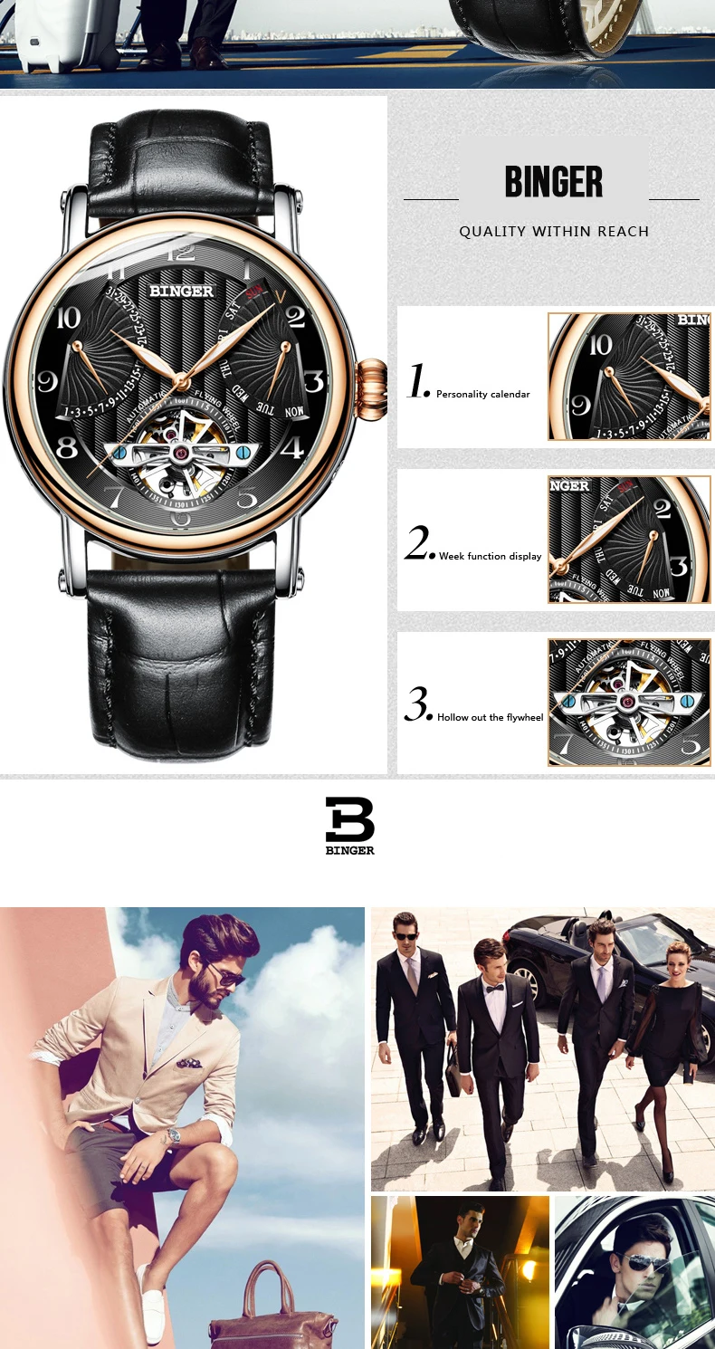 Роскошные модные Лидирующий бренд Бингер мужские часы автоматические механические мужские часы Сапфир Мужские часы Япония движение мужские t Reloj Hombre