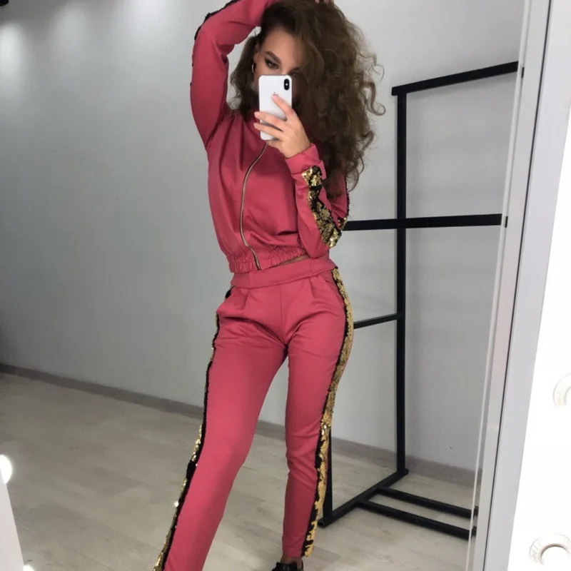 

Women 2Pcs Set Top and Pants Club Outfits Ensemble Sport Femme Tracksuit Women Normcore/Minimalist Zipper Hooded Outfits