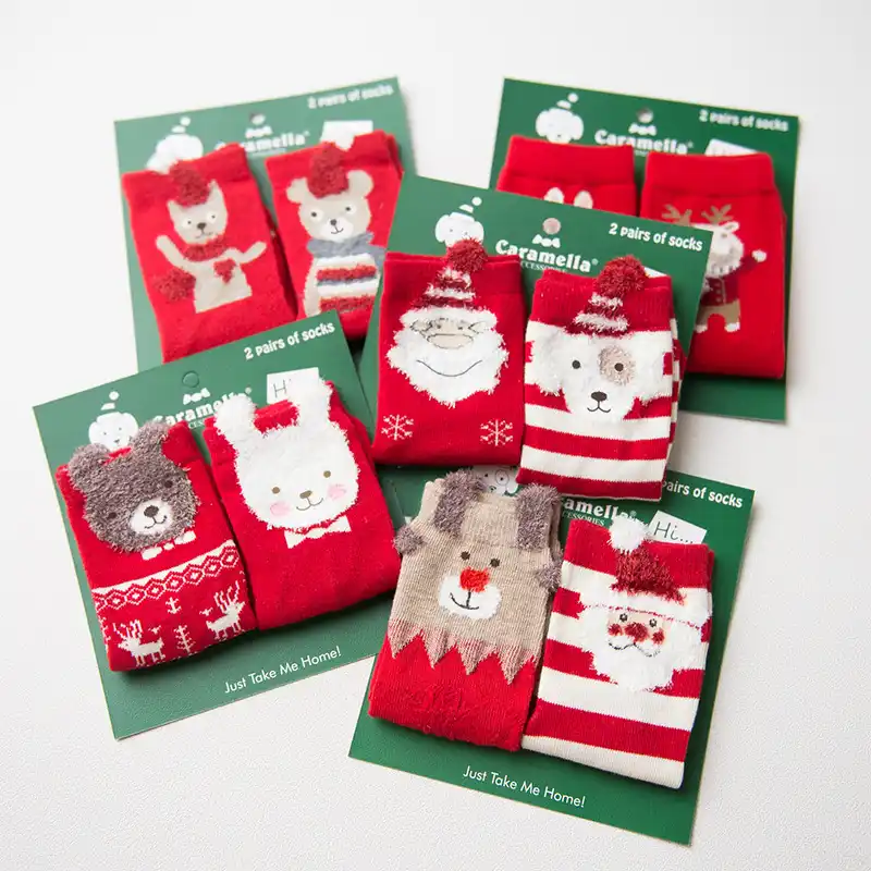 Caramella/2017 г., 2 пары/Хлопковые Meias Санта Клаус, рождественские лося, теплые милые 3d носки с рисунками животных, женские носки, бесплатная достав...