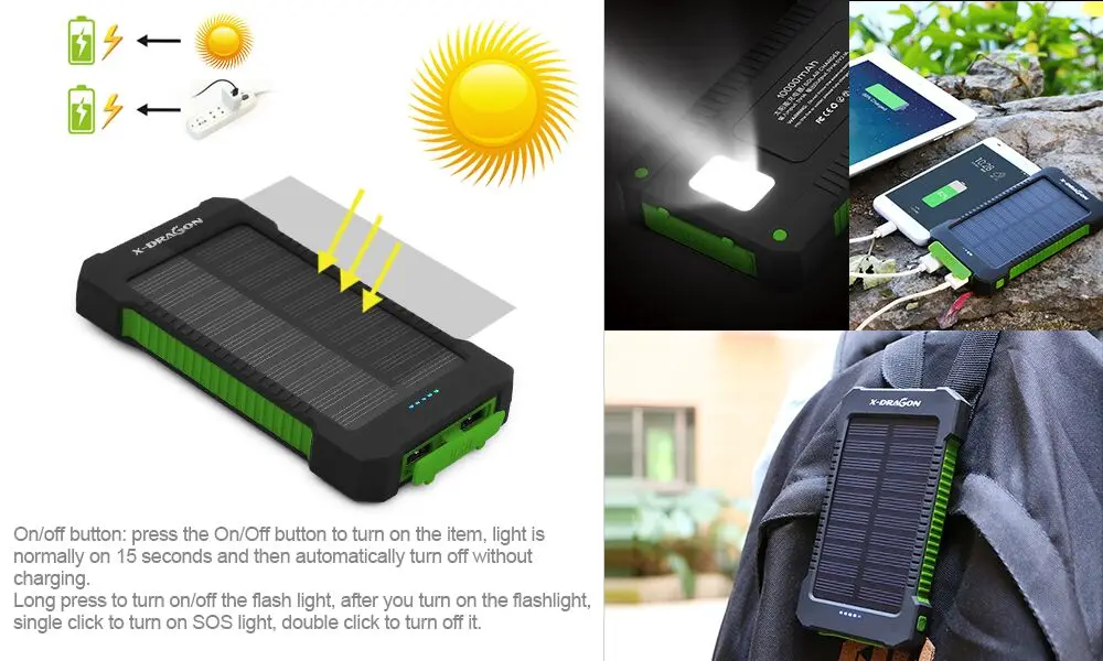 10000 мАч Солнечное зарядное устройство портативное солнечное внешнее Внешнее зарядное устройство для мобильных телефонов планшетов iphone samsung