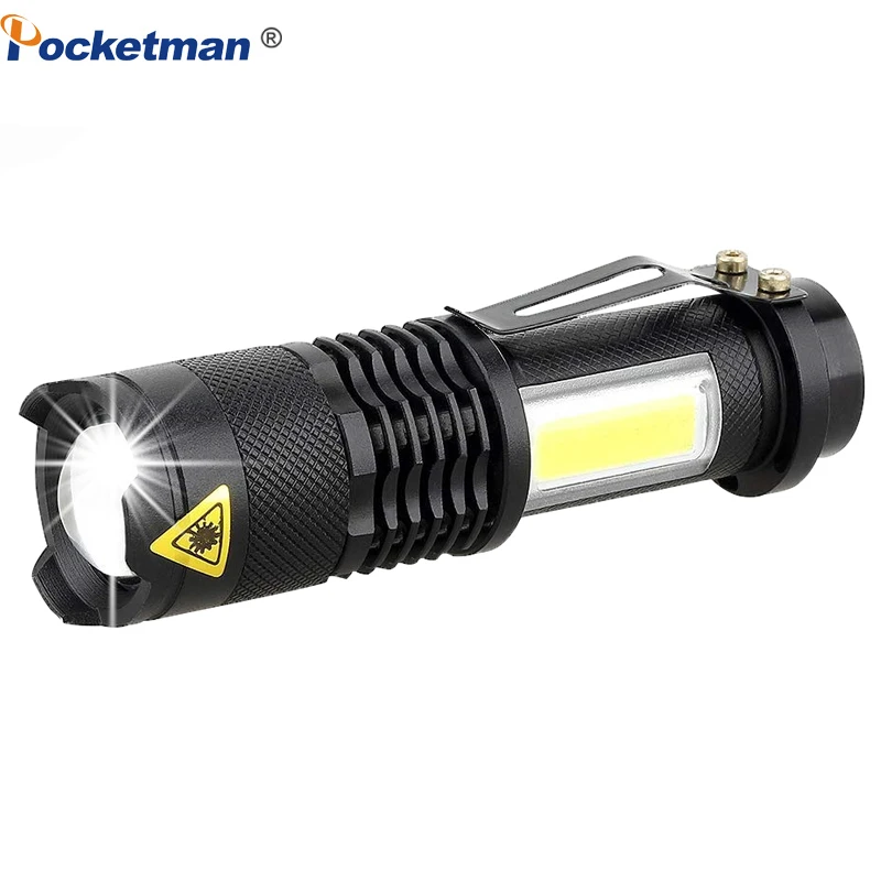 

3800LM LED Flashlight Portable Mini XML-Q5+COB Zoom 4 Modes torch flashlight Use AA 14500 Battery Waterproof Lighting lantern