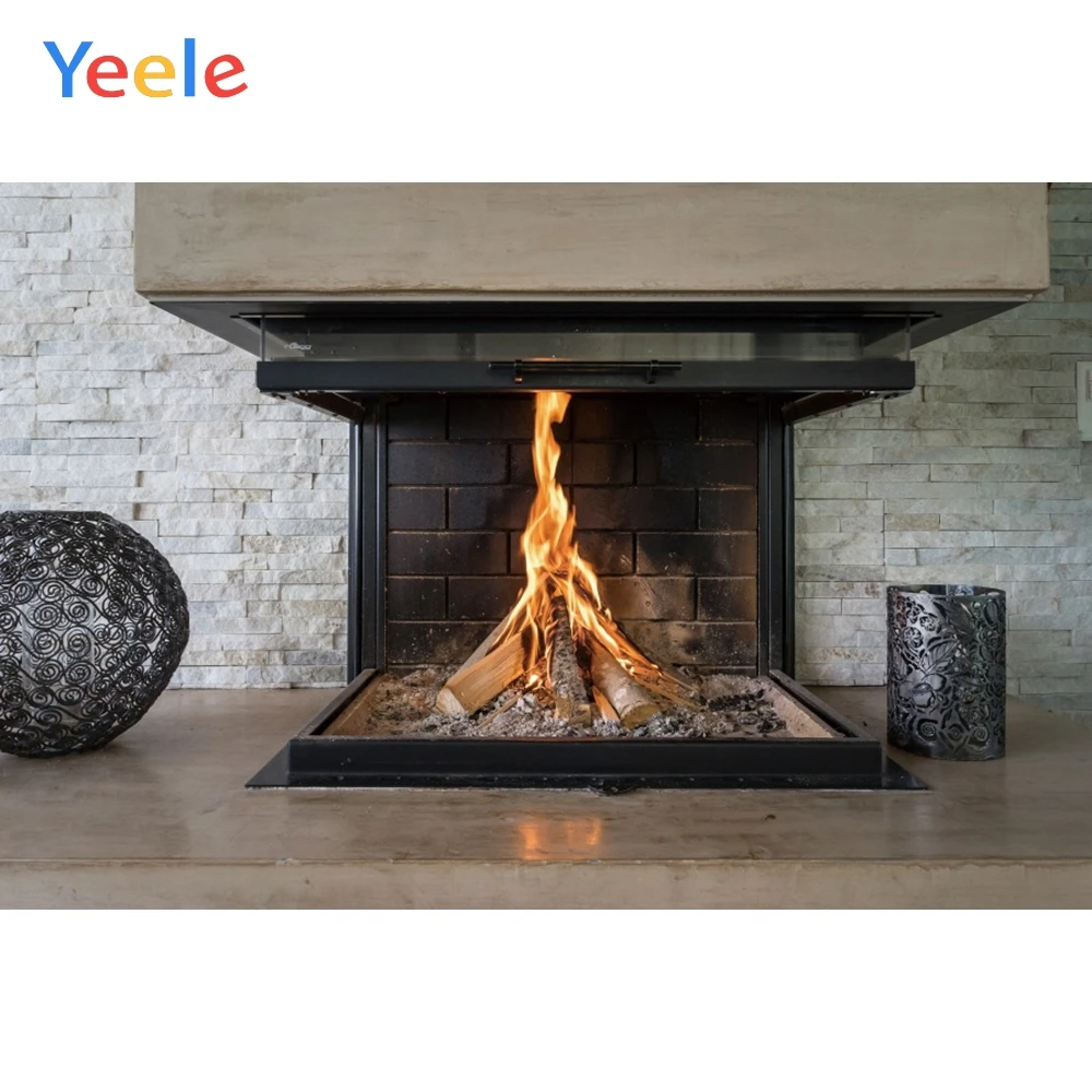 

Yeele Fireplace Living Room Fire Wallpaper Winter Photography Backdrops Personalized Photographic Backgrounds For Photo Studio