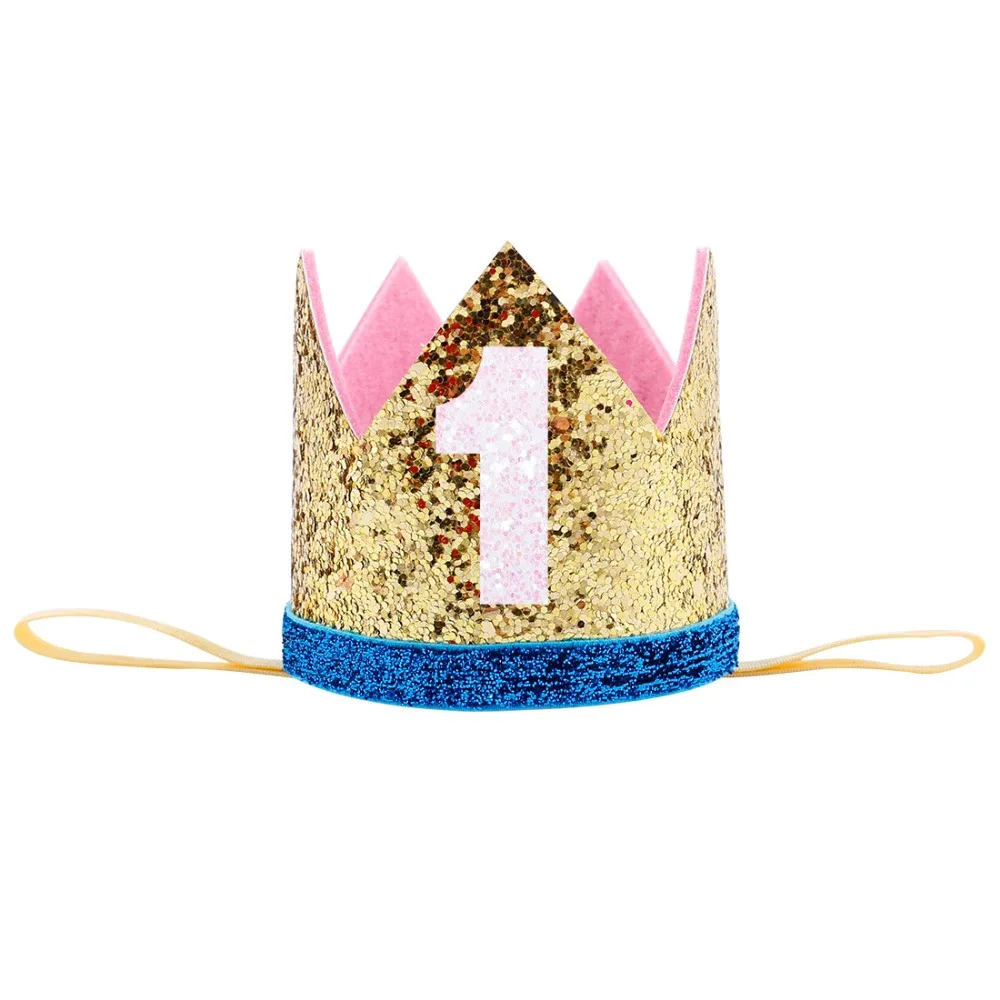 Серебряный первый праздничный колпак для девочки Золотой Розовый Корона номер 1 2 3 года вечерние блестящие ободок для дня рождения