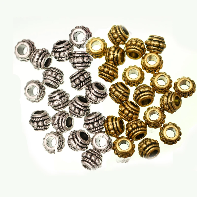 

10PCS 8X6mm Antique Silver Tone Loose Metal Tibetan Spacer Beads Supplies For Jewelry Wholesale Diy Bead Bracelet For Needlework