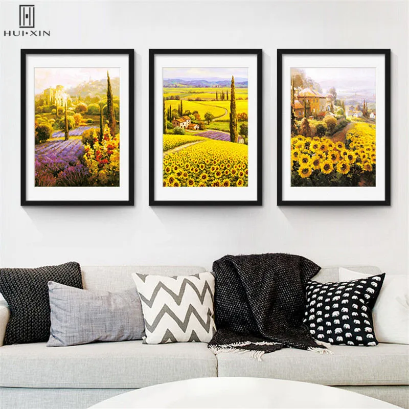 

Foreign Beautiful Countryside Landscape Canvas Paintings Pictures That Sunflowers Are All Places Woods Flowers Home Decoration
