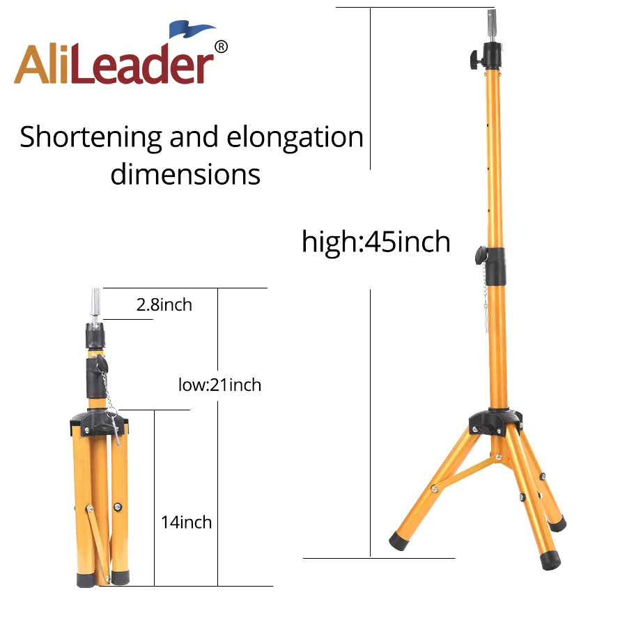 

Alileader 115Cm High Tripod Wig Stand Gold Wig Mannequin Head Stand Wig Head Holder Hairdressing Tools Foam Head Stand Tripod