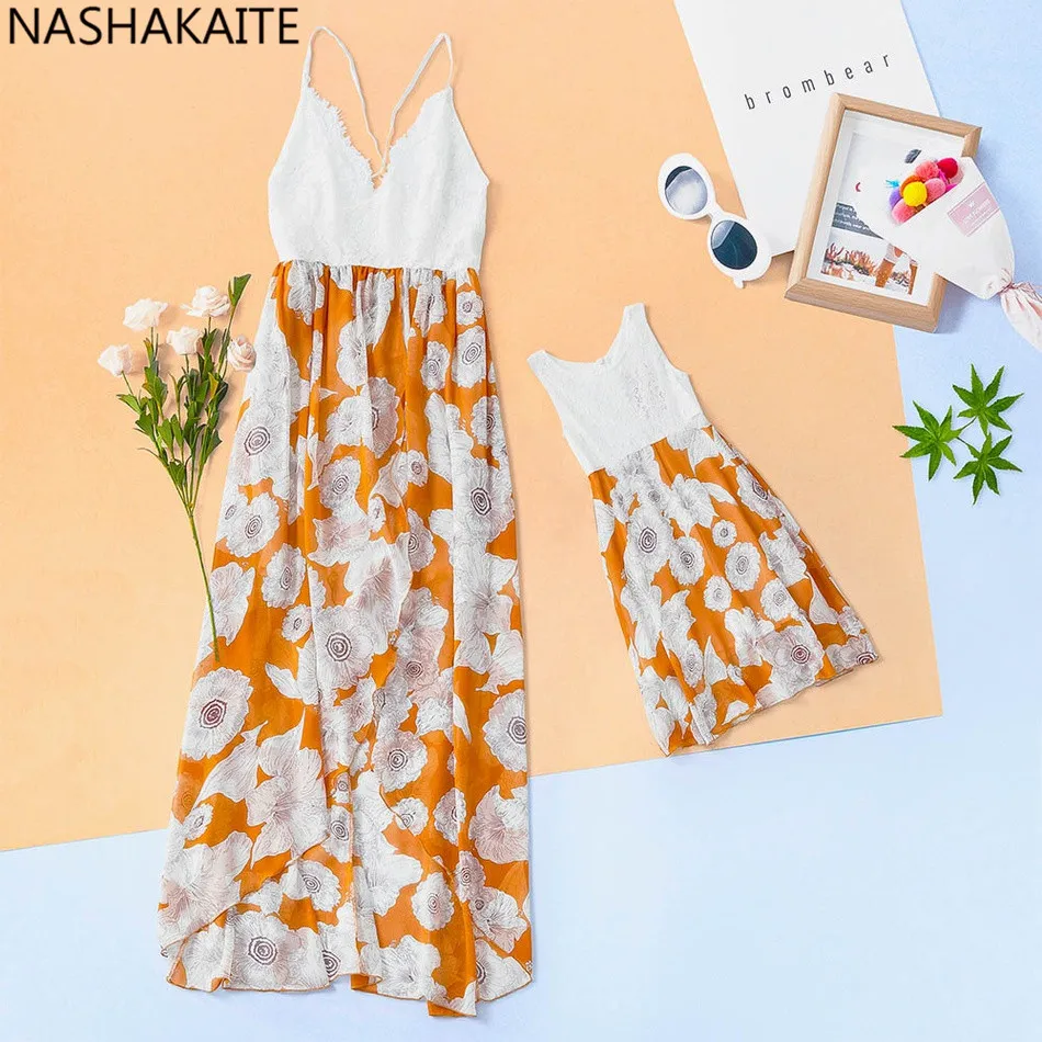 Платье для мамы и дочки NASHAKAITE элегантное пляжное платье отдыха кружевное длинное