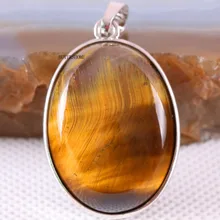 Ожерелье кулон Серебристый Овальный натуральный камень из Бисера Золотой Тигровый глаз для женщин ювелирные изделия подарок 1 шт K651