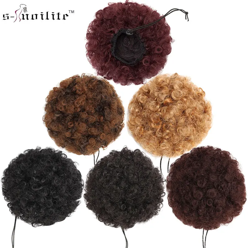 S-noilite 8 дюймов афро булочка кудрявый конский хвост Drawstring High Puff афро кудрявый конский хвост клип на синтетические вьющиеся волосы булочка