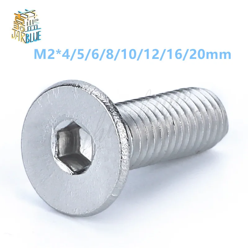 

50PCS M2*4/5/6/8/10/12/16/20mm A2-70 Flat Head Socket Cap Screw Hex Screws Bolts 304 Stainless Steel