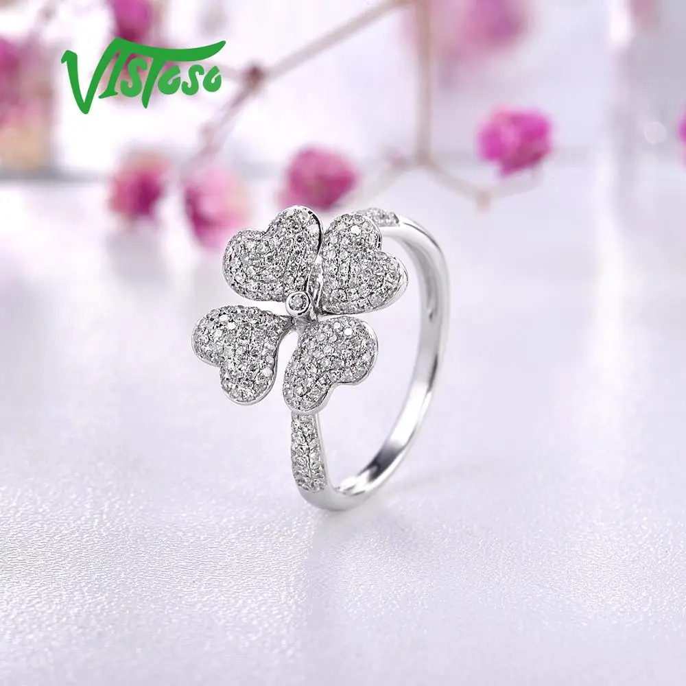 VISTOSO золотые кольца для женщин Подлинная 14 K 585 кольцо из белого золота сверкающие