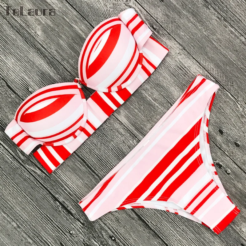 TeLaura 2018 Sexy Bikini traje de baño mujeres traje de baño Push Up vendaje Bikini conjunto ahuecado playa Biquini traje de baño femenino