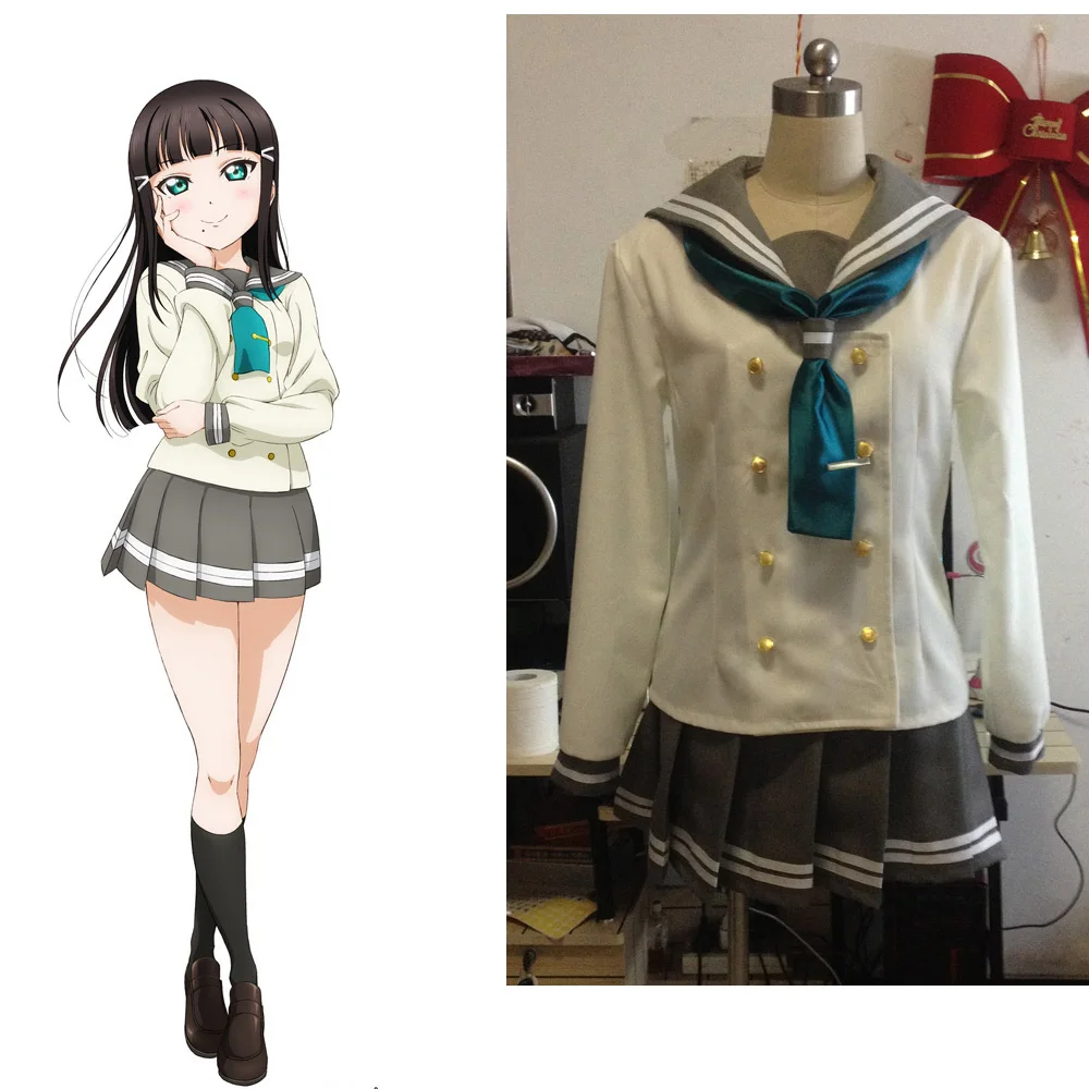 

Kurosawa Dia LoveLive! Sunshine Aqours Cosplay Costume Japanese Anime Girl Sailor School Uniform Clothes Top & Skirt & Bow