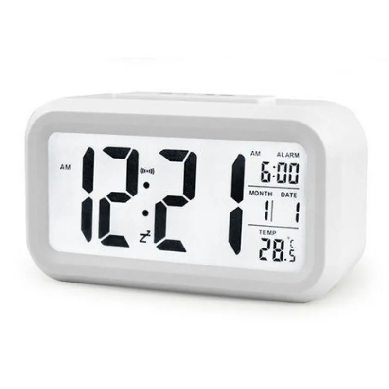 Цифровой будильник студенческий светильник часы с ЖК-дисплеем Повтор электронные офисные часы с подсветкой для офиса дома 5 цветов - Цвет: White Alarm Clock