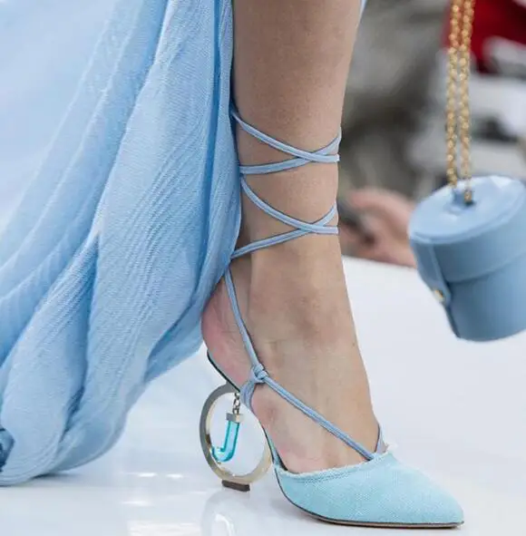 Pista Tacones Dedo Recortes Puntiagudo atado white Sandalias Blue Tacón Señora Mujer Extraño De Nuevo 2019 Alto Más El Pie Gladiador Sandalia Del SW8IPq