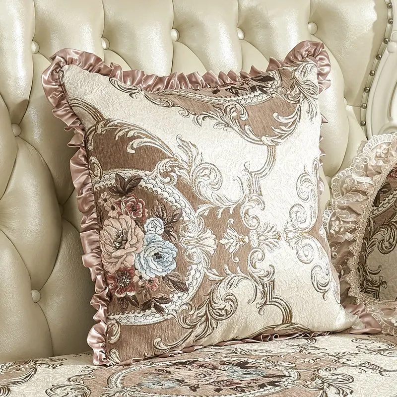 Chenille Fabric Jacquard Embroidered Cushion Covers Classic Floral Store Home Decorative Luxury
