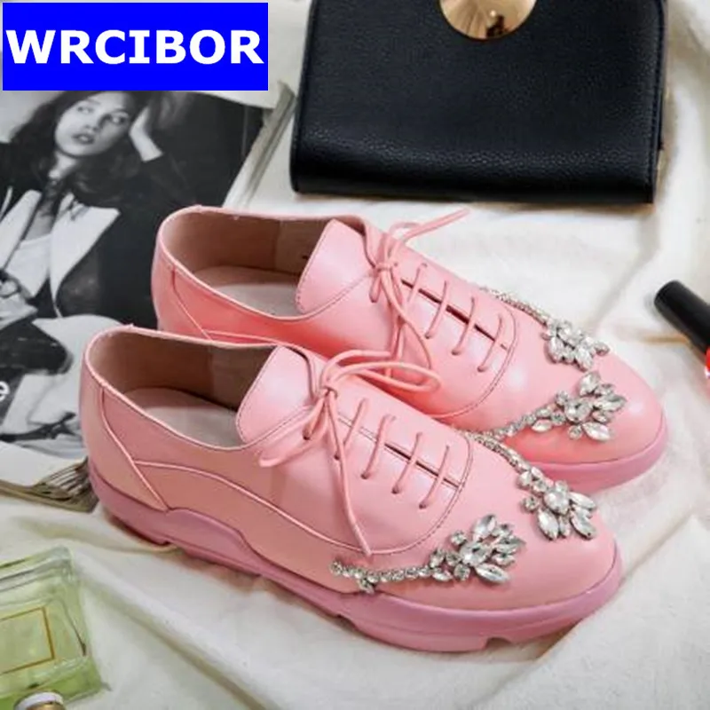 Luxury Rhinestone Oxford Shoes font b Woman b font flats Pink black 2017 Fashion crystal lace