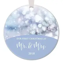 Наш первый Рождество как Mr& Mrs Керамика орнамент, синий мерцающие огни свадебный подарок для невесты жених молодоженов муж жена