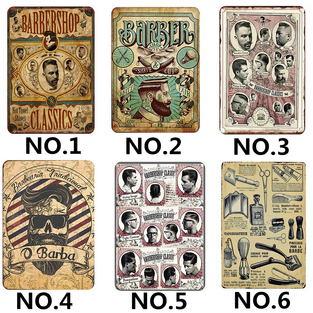 

Nostalgic Vintage Iron Painting Hairdresser Tattoos Patterned Tinplate Wall Art Tin Sign Wall Pictures for Barber Shop 30X20 CM