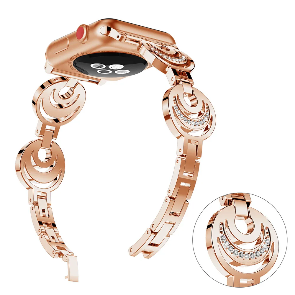 Роскошные Стразы для Apple Watch band series 4 3 2 1 40 мм 44 38 42 браслет часов солнце и луна