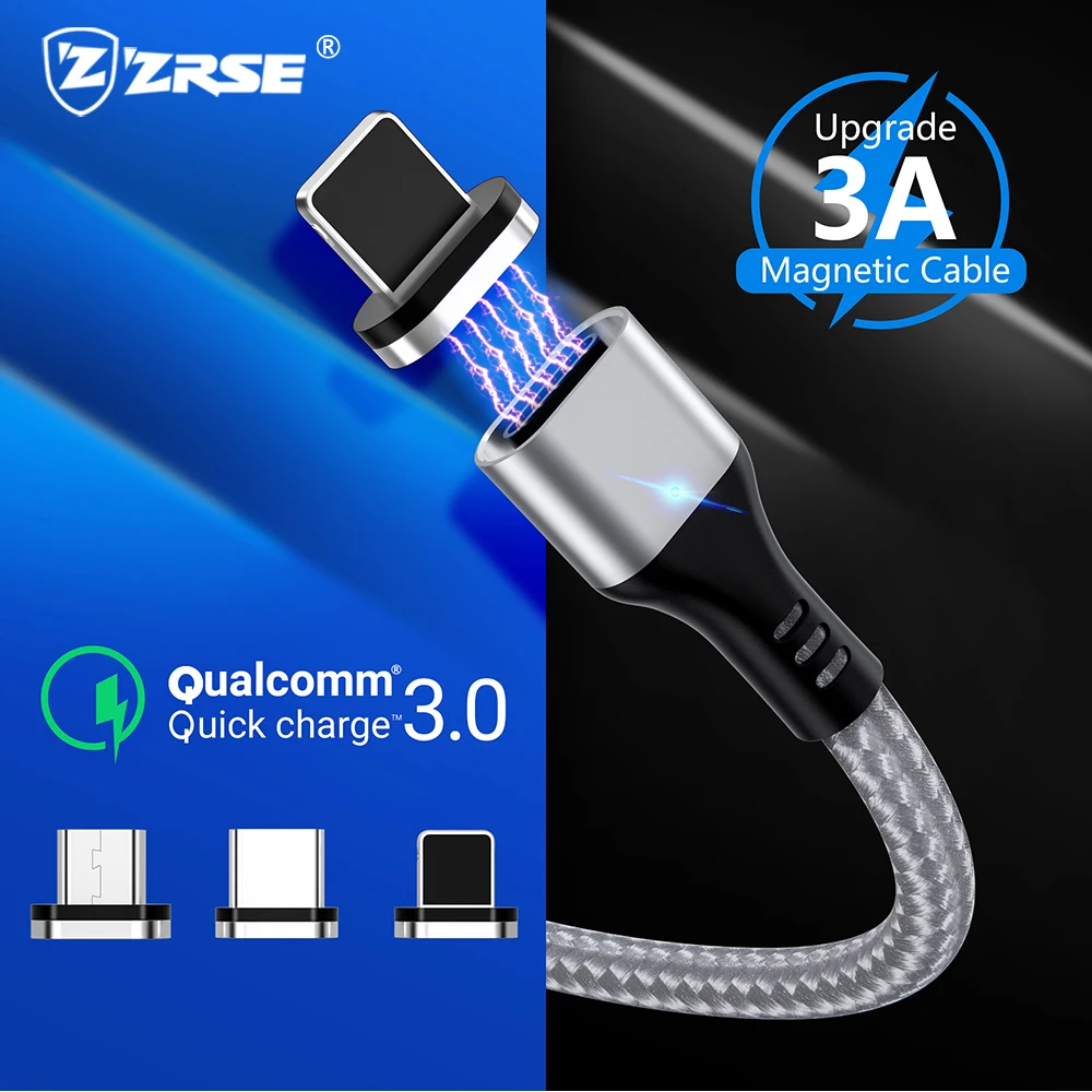 

ZRSE Magnetic Charging Micro Usb Cable For Iphone Samsung a50 LED Magnetic Type C Cable Xiaomi Mi9 Redmi 3A Fast Charging Cord