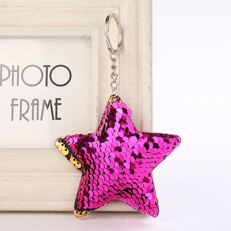 

2019 1pcs Colour Plush Keychain Pendant Reflective Bright Surface Star Key Fasteners Pentagon Car Key Fastener Accessories