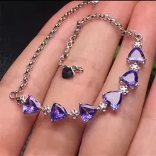 Натуральный голубой танзанит браслет с драгоценными камнями браслет из натурального драгоценного камня 925 серебро браслет простые элегантные треугольников, Женские Ювелирные изделия