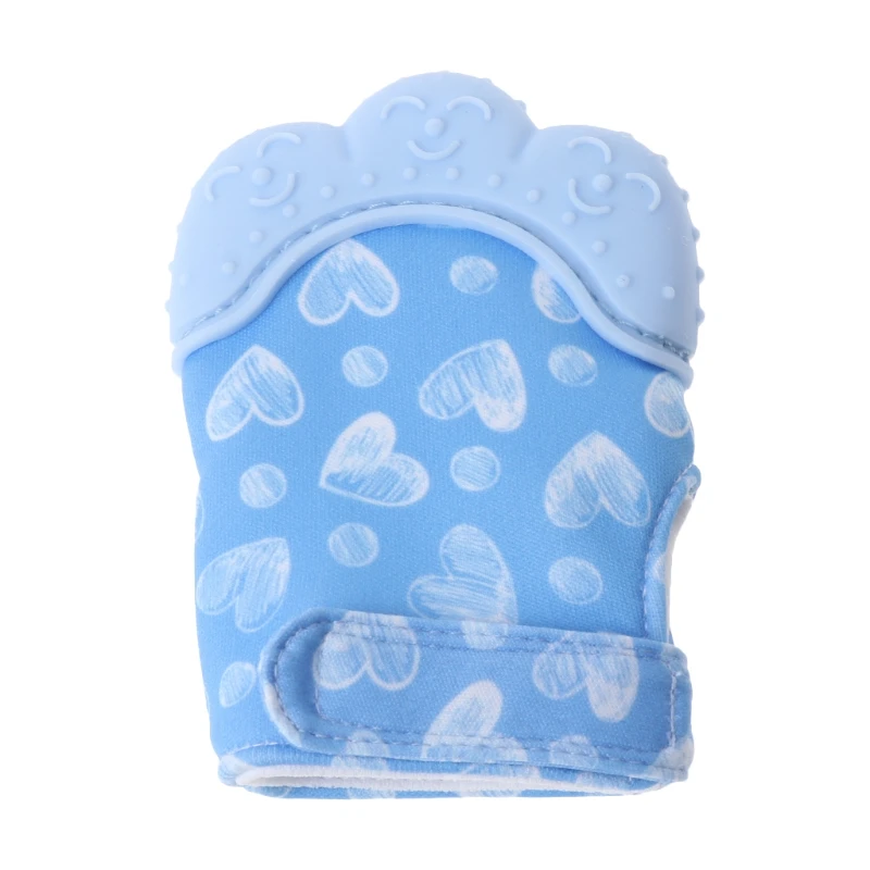 Горячая перчатка для младенца силиконовый Прорезыватель для зубов Соска-прорезыватель для зубов обертка звук конфеты рукавица для кормления APR23 - Цвет: Синий