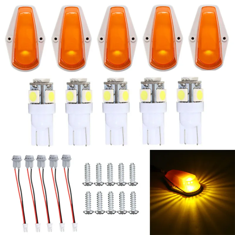 5pcs T10 5 SMD 5050 LED Auto Car Truck Semi-Trailer Amber Cab Marker Roof Top Clearance Light Lamp For Ford Car Styling 12V DC 5pcs T10 5 SMD 5050 LED Auto Car Truck Semi-Trailer Amber Cab Marker Roof Top Clearance Light Lamp For Ford Car Styling 12V DC