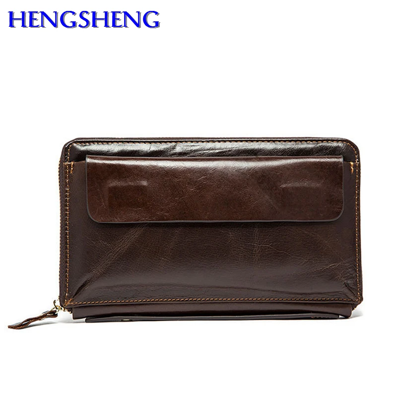 

HENGSHENG Popular genuine leather men wallet with quality cow leather men long wallet by free shipping men hand wallets