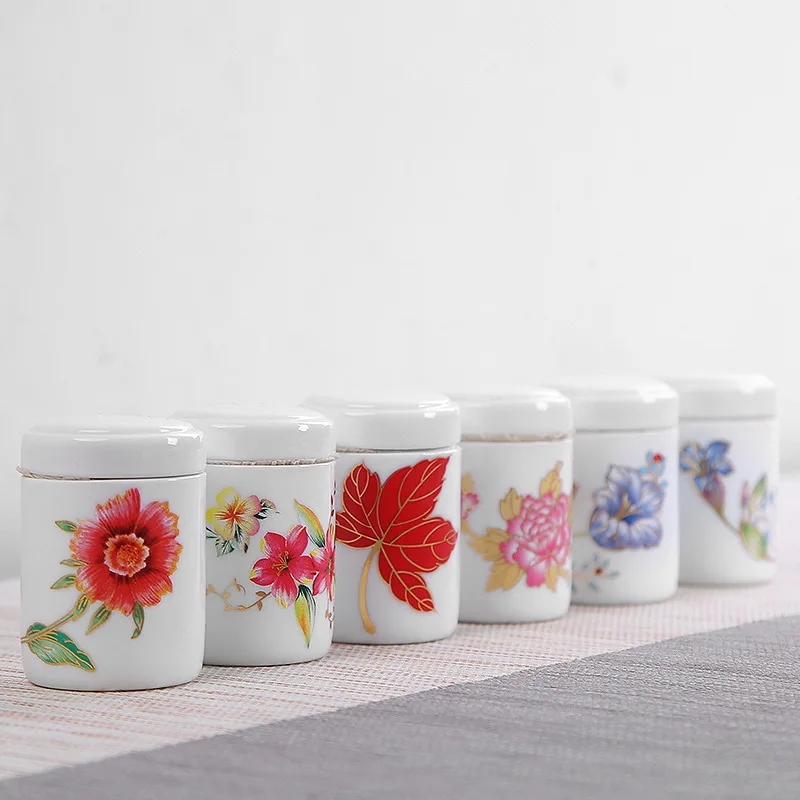 

Colorful Flower Pattern Ceramic Tea Storage Box 4.5*6.6cm Candy Jar Dried Fruit Container Multi Colors Spices Storage Box 1pcs