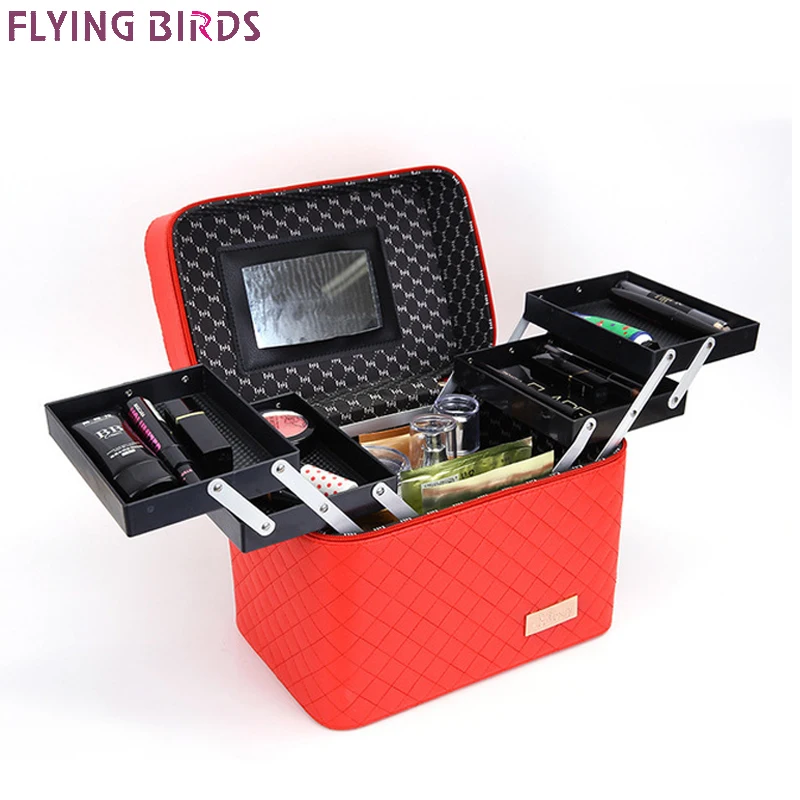

Flying birds Women Makeup bag PU Leather Cosmetic bag case makeup organizer Storage box beautician toiletry Flower travel bags