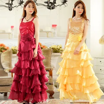 

BIG SIZE L~3XL Sexy Sequined Strap Flower Ruffles Special Occassion Dress Ladies Plus Large Prom Party Evening Long Puffy Dress